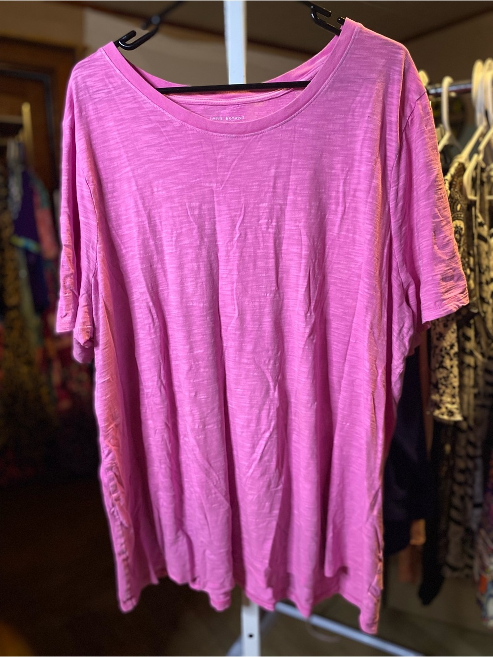 Lane Bryant Bright Pink Short Sleeve Scoop Neck Tee